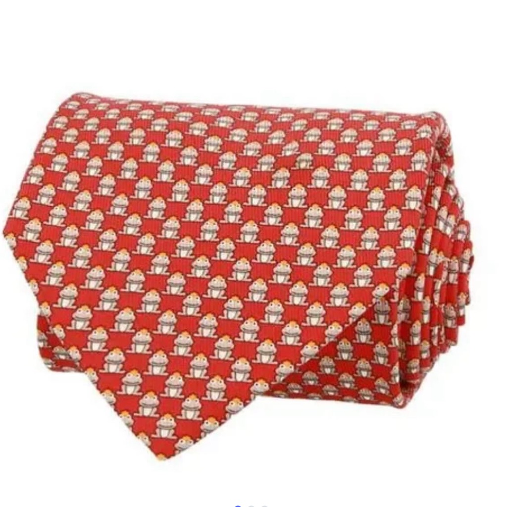 New- Salvatore Ferragamo Frog Print Silk Tie Red